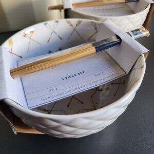 Sara Fitz Noodle Ramen Bowl w/Chopsticks NWT 32oz OARS